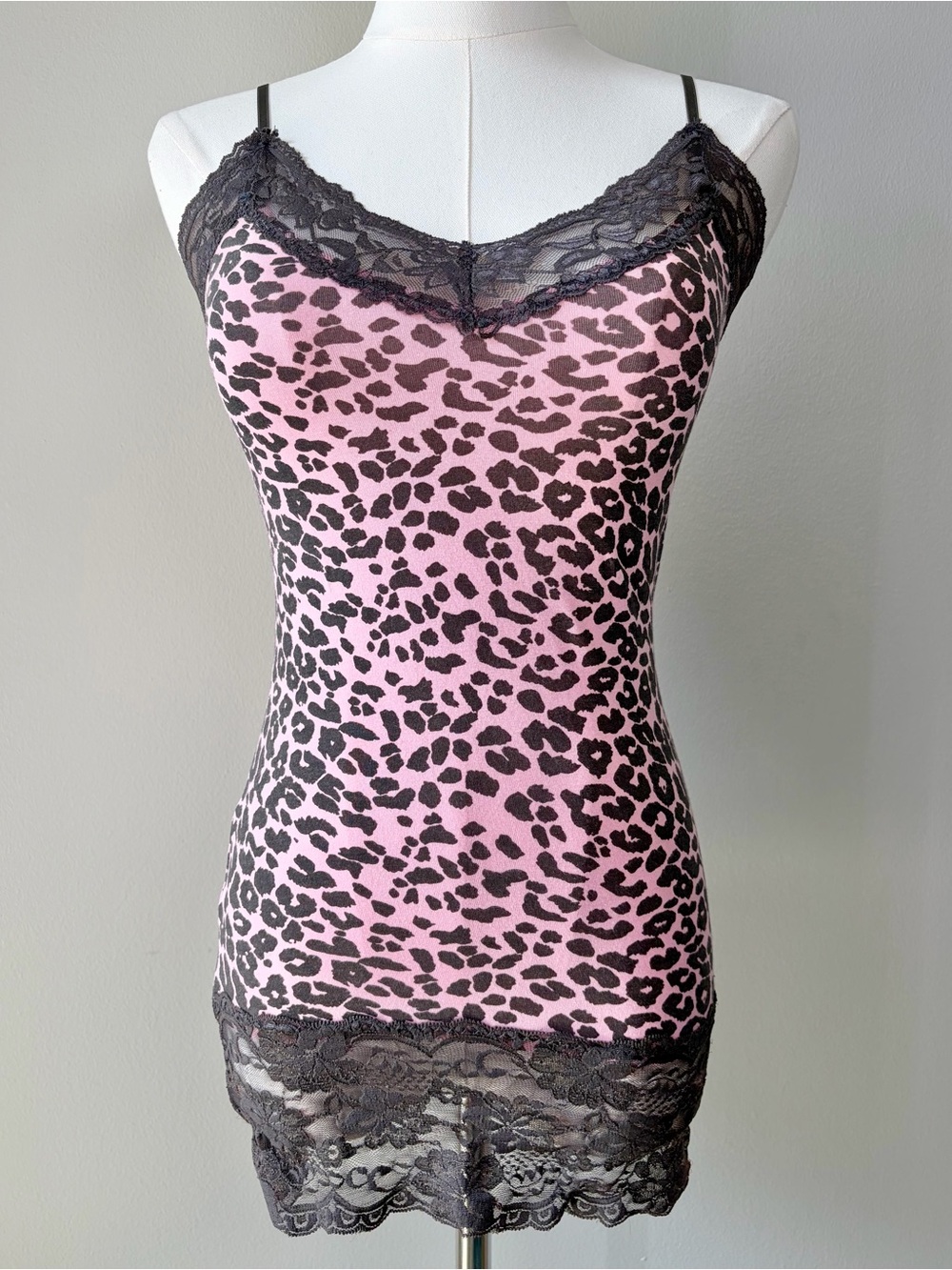 Bozzolo Pink and Brown Leopard Print Lace Trim Cami Tank Top